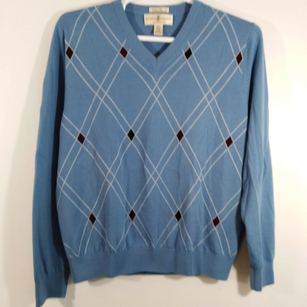 Fairway & Greene Men's Sweater Size Medium Italian Merino Wool Argyle Vneck